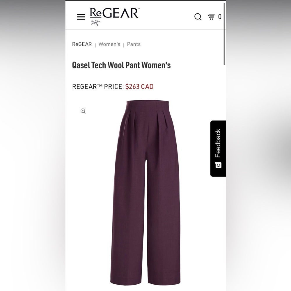 NWT Arc’teryx Veilance qasel tech wool trouser, Size 4